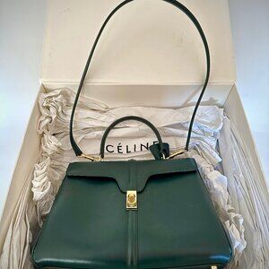 Celine leather - Hunter Green purse with gold detail - 32 inch bag